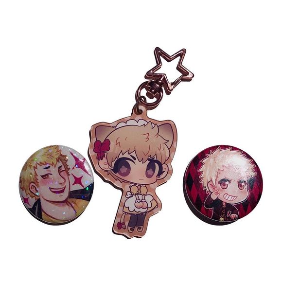 Ryuji Sakamoto Persona 5 Charm + Buttons Merch Lot - Picture 1 of 1